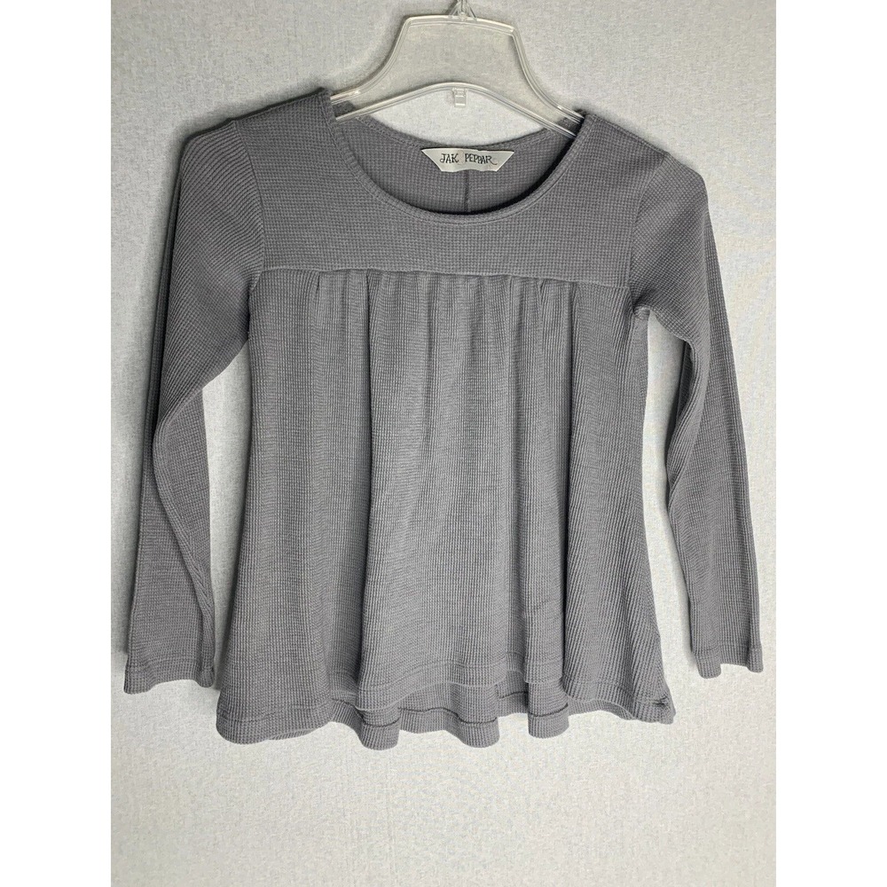 Jak & Peppar Waffle Knit Top Girls 10 Gray Long Sleeve Empire Waist Boho Thermal
